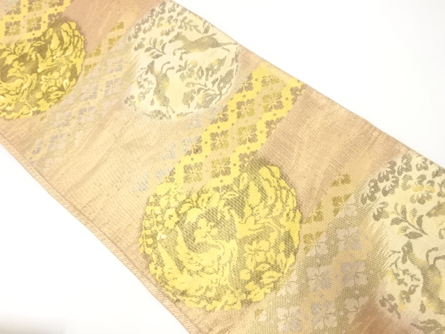 JAPANESE KIMONO / ANTIQUE FUKURO OBI / SILK / WOVEN ANIMALS & FLOWER